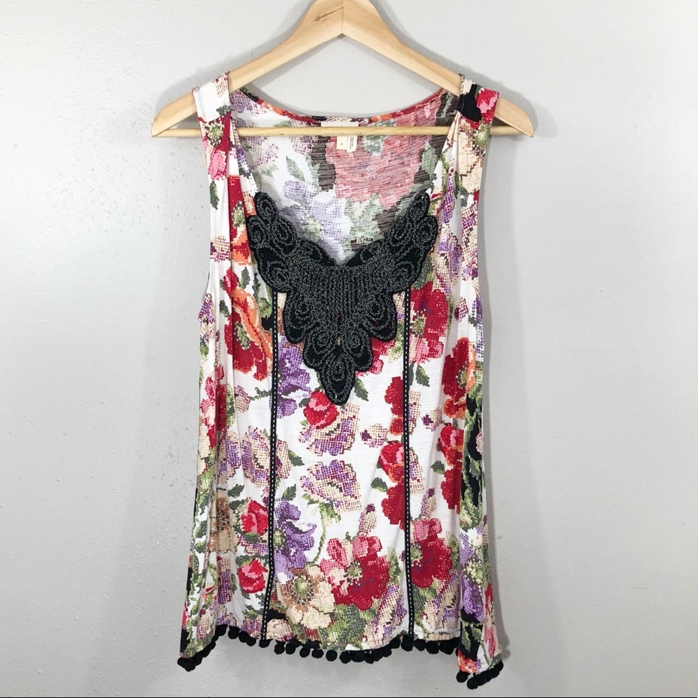 Meadow Rue pom pom hem sleeveless top small